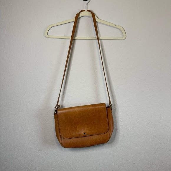 Madewell Handbags - Madewell The Abroad Leather Shoulder Crossbody Brown Bag Purse L4913 flaw snap